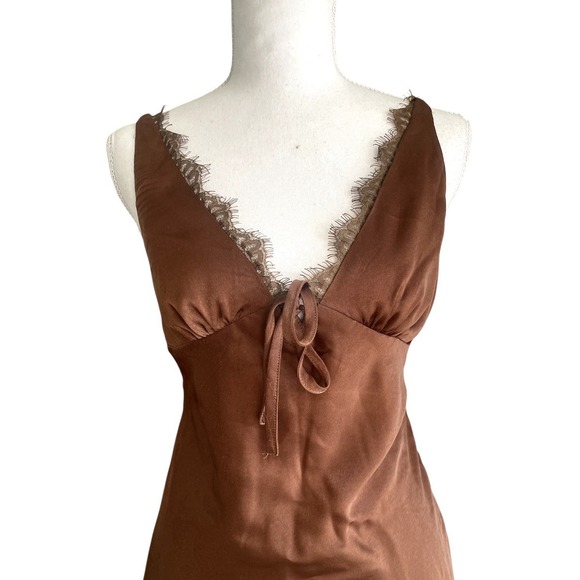 NWT White Fox See You In My Mind Mini Satin Dress Chocolate Brown Sz S Coquette - Picture 8 of 16